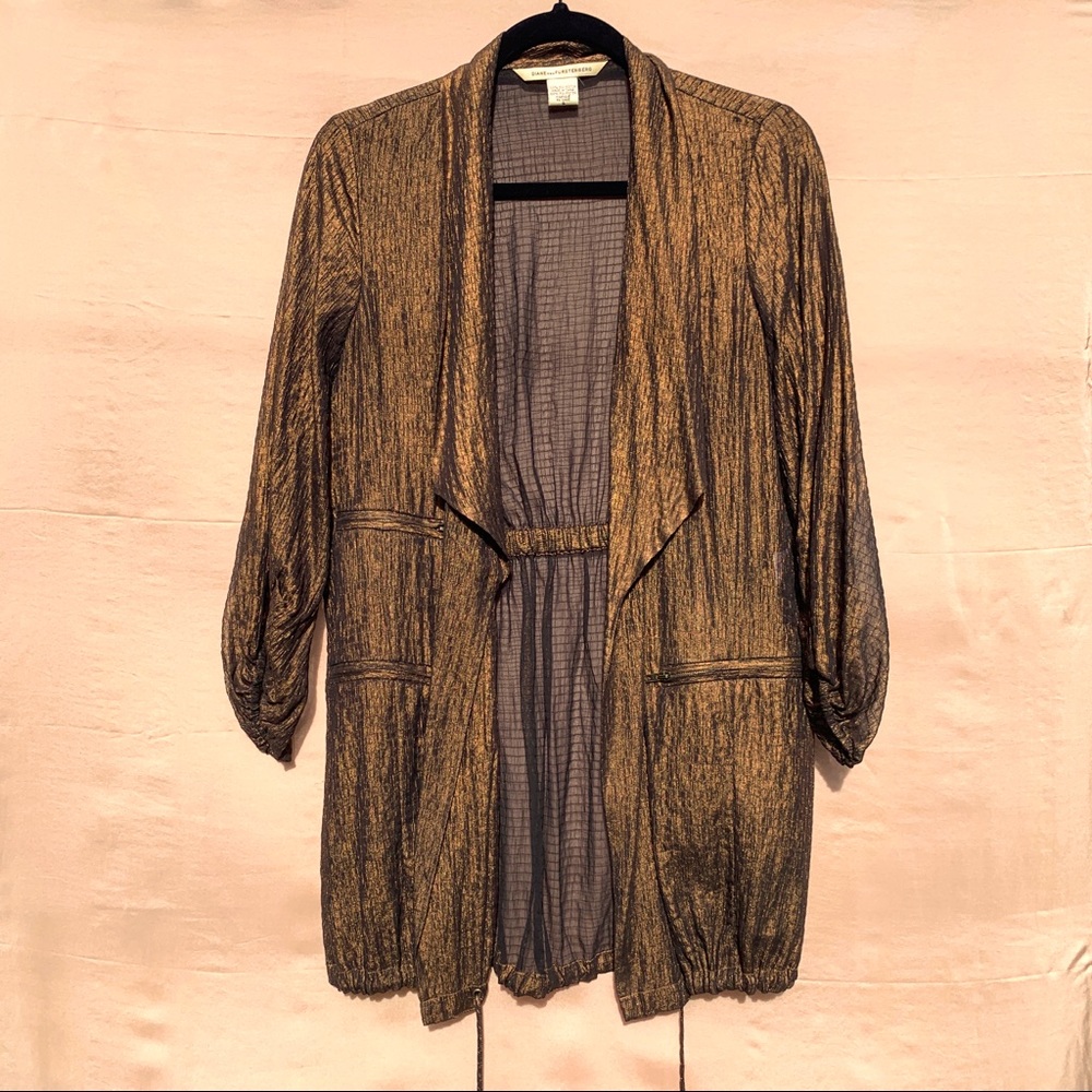 EUC 90s Diane Von Furstenburg Copper Chiffon Jacket